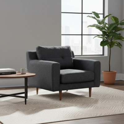 Upholstered Grey 1-Seater Living Room Furniture Stylish Armchair Modern Seat