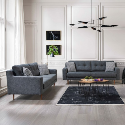 Gray living room sofa set luxurious 2x upholstered sofas textile furniture