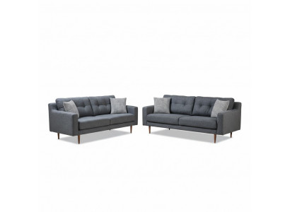 Gray living room sofa set luxurious 2x upholstered sofas textile furniture