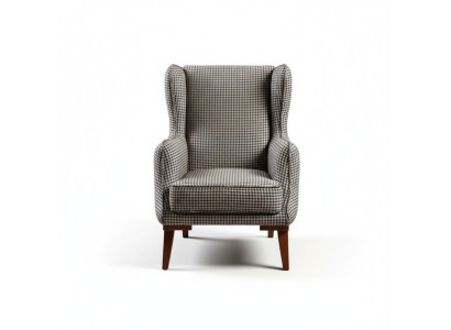 Checkered armchair upholstery 1-seater gray living room fabric reclining armchair