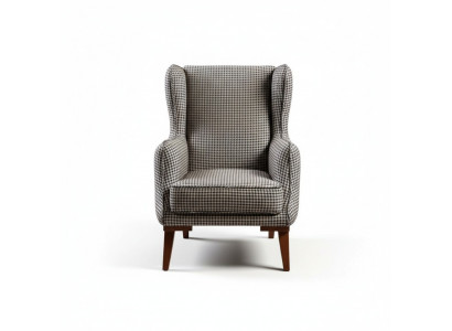 Checkered armchair upholstery 1-seater gray living room fabric reclining armchair