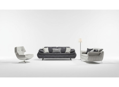 Living room set 3-piece black white 2x sofas with armchair modern design fabric