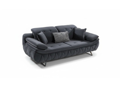 Black 3-seater living room fabric sofa, modern design with textile cushions