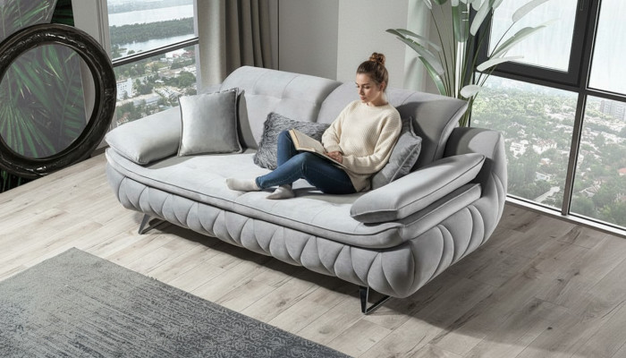 Gray Modern Luxury Design 3-Seater Fabric Sofa Living Room Sofa Textile Material