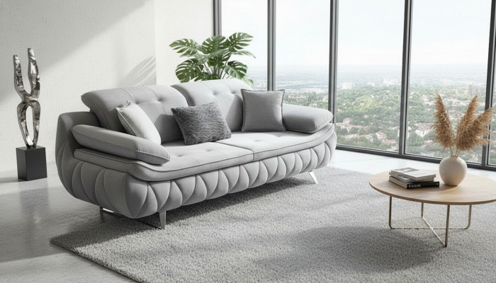Gray Modern Luxury Design 3-Seater Fabric Sofa Living Room Sofa Textile Material