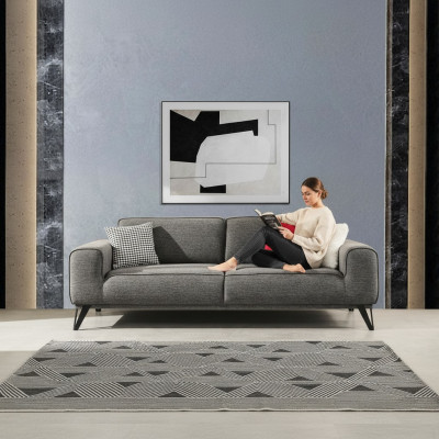 Gray 3-Seater Fabric Sofa Modern Design Living Room Textile Fabric Material