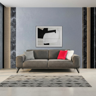 Gray 3-Seater Fabric Sofa Modern Design Living Room Textile Fabric Material