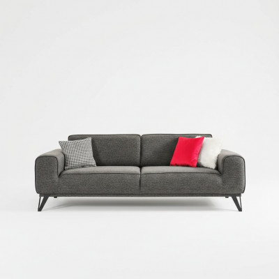 Gray 3-Seater Fabric Sofa Modern Design Living Room Textile Fabric Material
