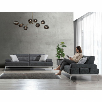 Fabric Sofas Living Room Set 2-Piece Gray Color Textile Material Modern Design