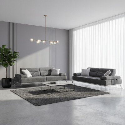 Fabric Sofas Living Room Set 2-Piece Gray Color Textile Material Modern Design