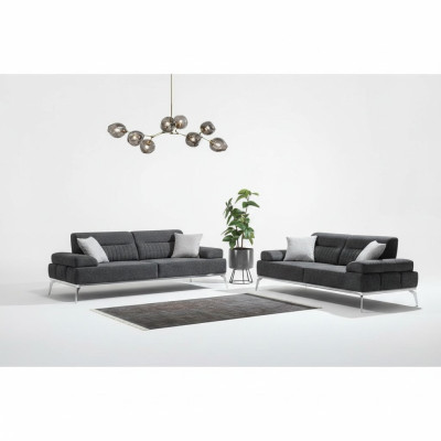 Fabric Sofas Living Room Set 2-Piece Gray Color Textile Material Modern Design