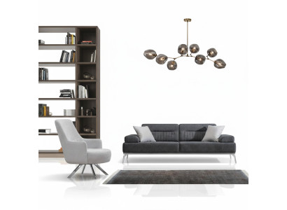 Living room set, 2-piece, 3-seater sofa, 1-seater armchair, gray white textile material