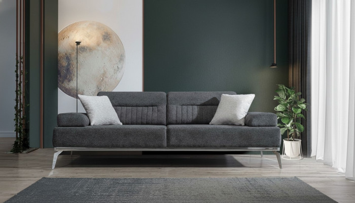 Gray Living Room 3-Seater Fabric Sofa Modern Luxury Design Textile Material