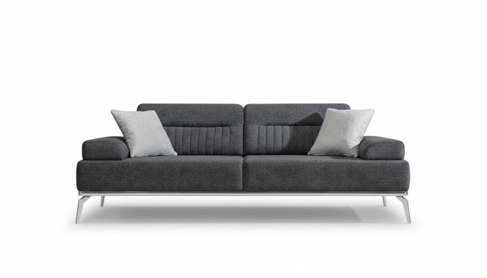 Gray Living Room 3-Seater Fabric Sofa Modern Luxury Design Textile Material