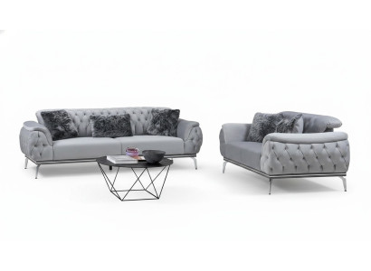 Gray living room fabric sofa modern design Chesterfield textile material