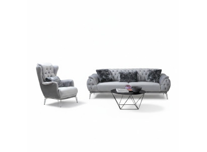 Living room set 2-piece. Sofa with armchair Chesterfield design modern textile