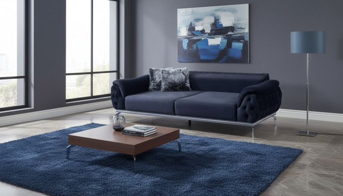 Black Chesterfield Design Textile Material Modern 3-Seater Fabric Sofa