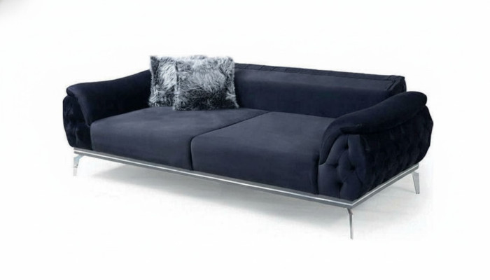 Black Chesterfield Design Textile Material Modern 3-Seater Fabric Sofa