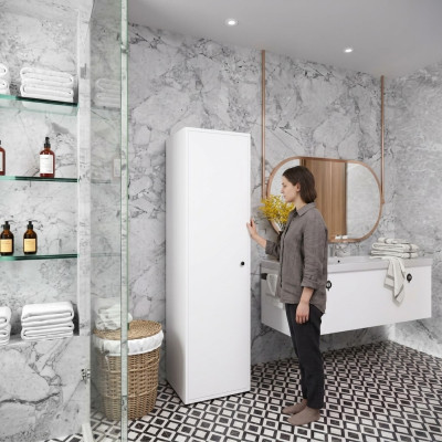 Bathroom cabinet modern design with shelves white rectangular modern