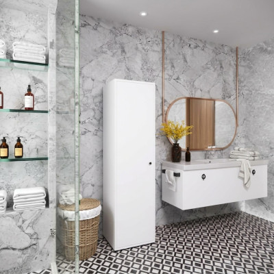Bathroom cabinet modern design with shelves white rectangular modern
