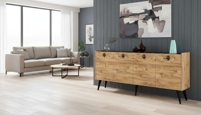 Living room brown sideboard modern design rectangular shape shelves luxury