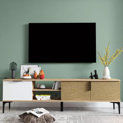 Brown-Gray RTV TV Lowboard Cabinet Modern Design Rectangular Shape Living Room