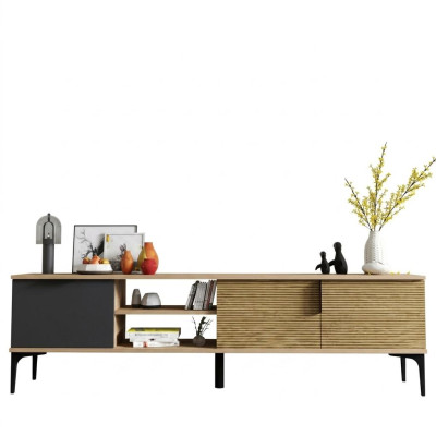 Brown-Gray RTV TV Lowboard Cabinet Modern Design Rectangular Shape Living Room