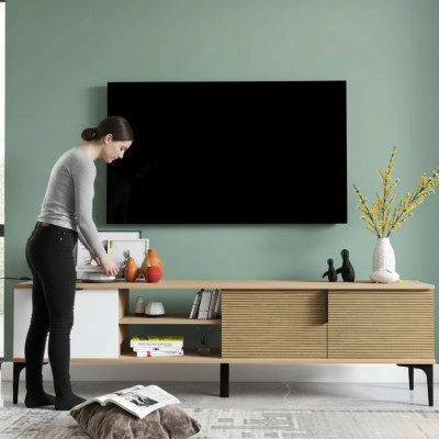Lowboard RTV Modern Design Luxury Living Room Rectangular Brown White