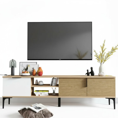 Lowboard RTV Modern Design Luxury Living Room Rectangular Brown White