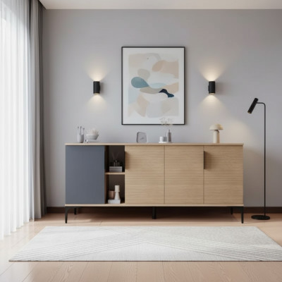 Brown Grey Light Modern Rectangular Sideboard Living Room Luxury Design