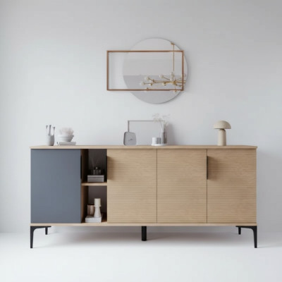Brown Grey Light Modern Rectangular Sideboard Living Room Luxury Design