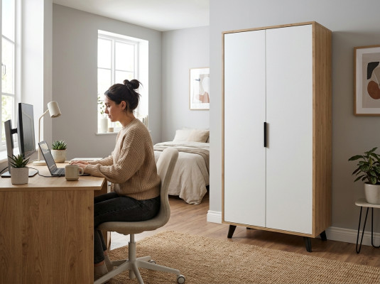 Bedroom wardrobe modern design white brown two-tone luxury