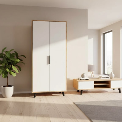 Bedroom wardrobe modern design white brown two-tone luxury