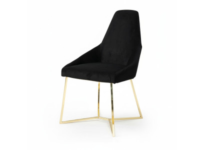Black upholstered chair, designer stainless steel single-seater, elegant dining room furniture