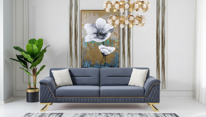 Blue living room designer stainless steel 3-seater modern luxury furniture new