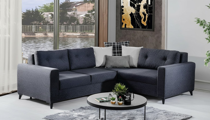 Dark gray upholstered sofa designer corner sofa with bed function living room sofa