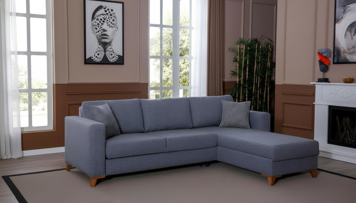 Stylish Grey Upholstered Sofa Designer Corner Sofa Living Room Couch New