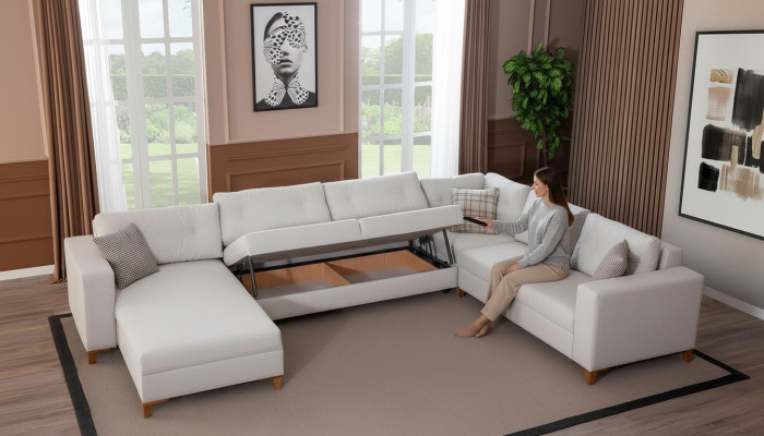 White U-Shape Sofa Living Room Corner Couch Fabric Sofa Luxurious Furniture New