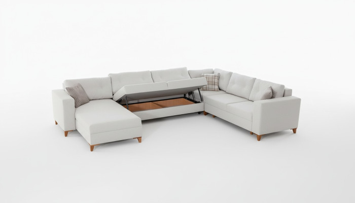 White U-Shape Sofa Living Room Corner Couch Fabric Sofa Luxurious Furniture New