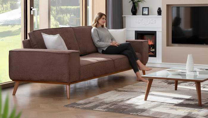 Brown textile three-seater living room fabric sofa luxurious upholstered furniture