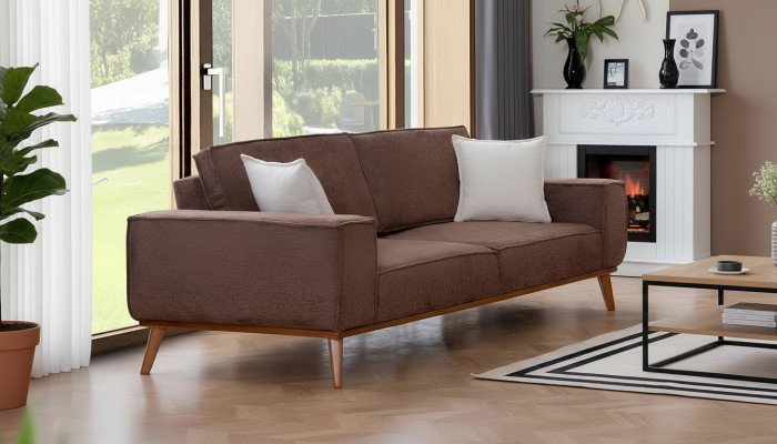 Brown textile three-seater living room fabric sofa luxurious upholstered furniture