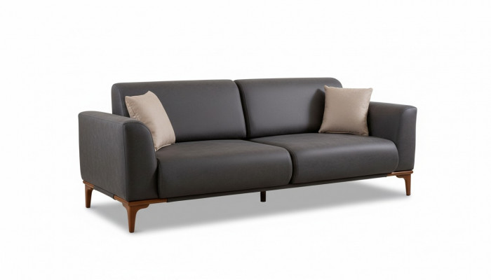 Gray faux leather living room designer couch luxurious 3-seater