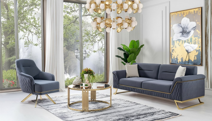 Blue living room seating ensemble designer corner sofa luxury modern armchair