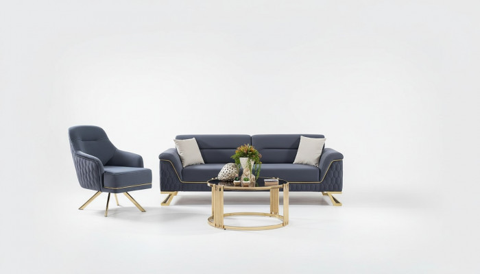 Blue living room seating ensemble designer corner sofa luxury modern armchair