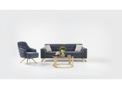 Blue living room seating ensemble designer corner sofa luxury modern armchair