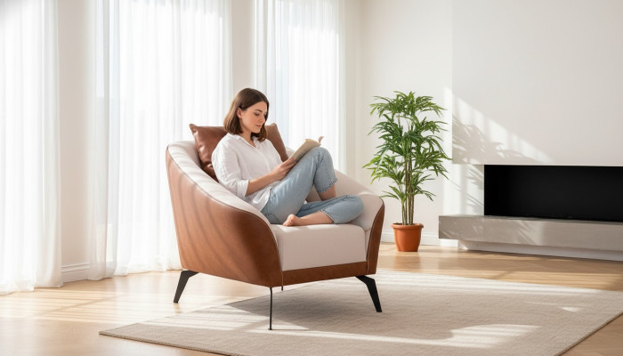 Luxurious leather armchair modern 1-seater recliner living room furniture