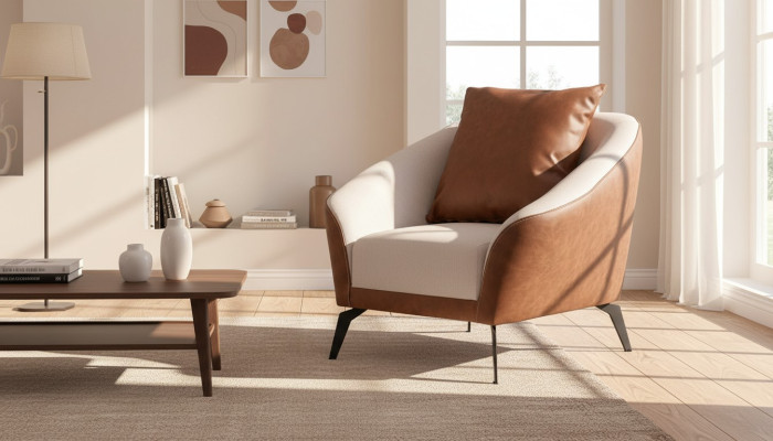 Luxurious leather armchair modern 1-seater recliner living room furniture