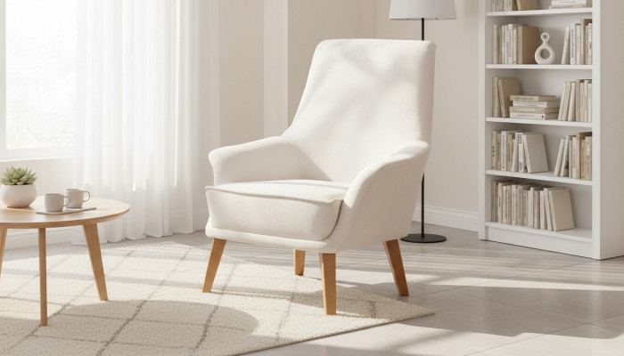 White upholstered armchair designer living room furniture luxurious single armchair
