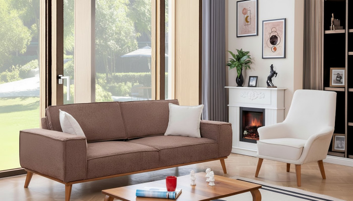 Living room beige three-seater luxurious white single-seater 2-piece suite