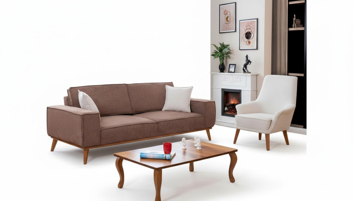 Living room beige three-seater luxurious white single-seater 2-piece suite